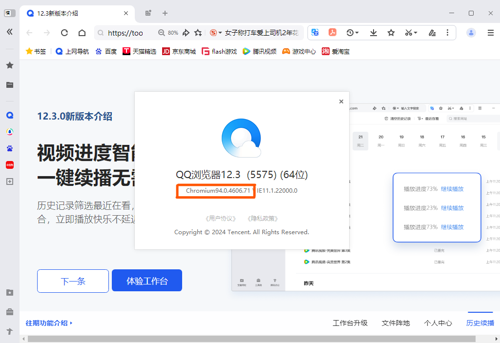 QQ 浏览器的「关于」页面