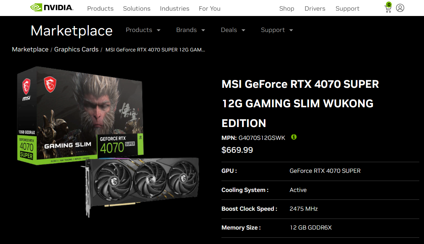 英伟达官方商城的 RTX 4070 Super