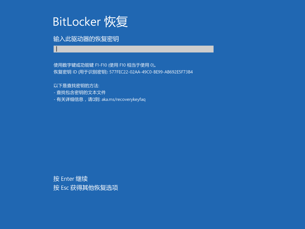 BitLocker 恢复界面